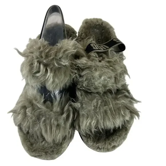 UGG Olive Green Faux Fur Slingback Platform Slippers Women’s US 10 Cozy Y2K - Picture 3 of 9
